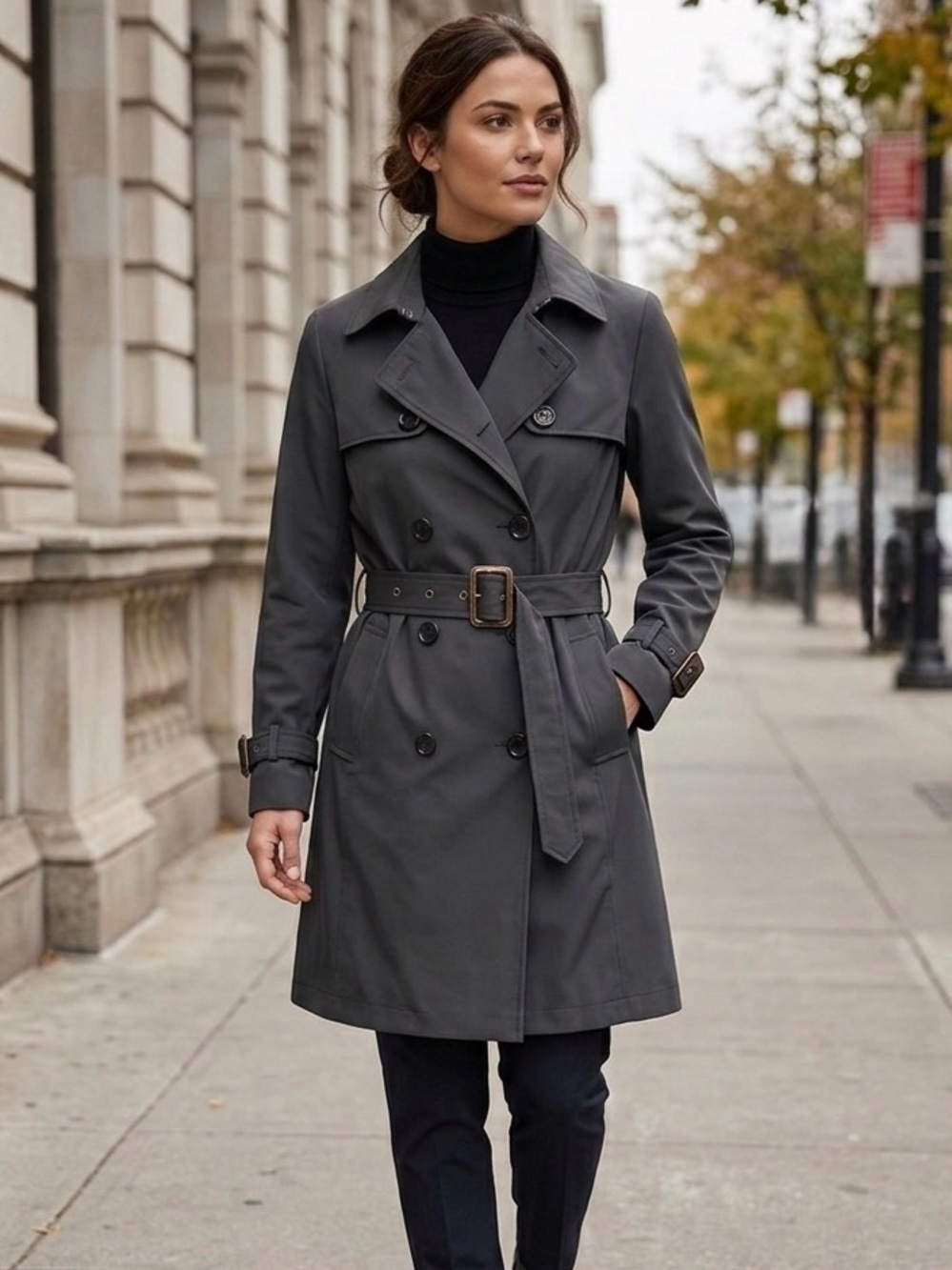 Majora Charcoal Grey Double Breasted Belted Trench Coat M